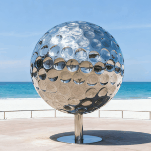 Golf Ball M 90cm Stainless Steel Golf Ball Sculpture | Mirror Polished Modern Metal Artwork for Interior & Outdoor Décor