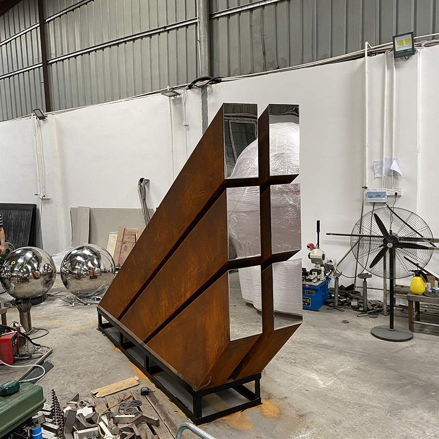 Corten Steel Outdoor Sculpture | Modern Geometric Metal Artwork for Park & Landscape Decoration - Image 2