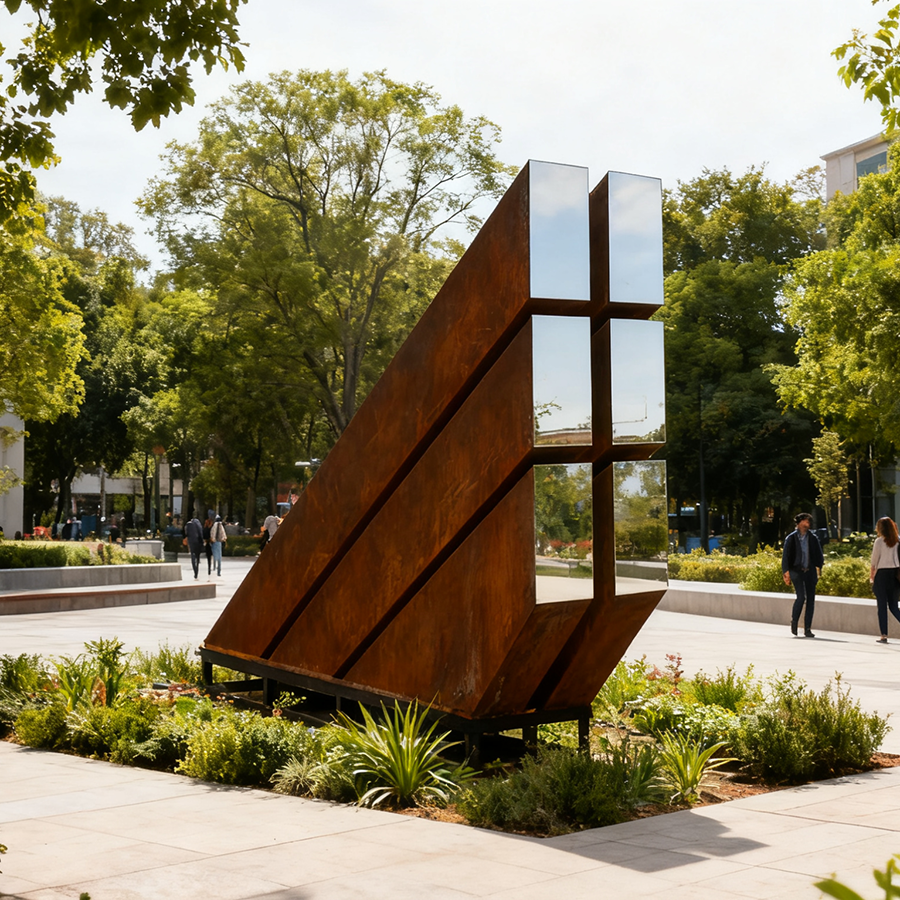 Corten Steel Outdoor Sculpture | Modern Geometric Metal Artwork for Park & Landscape Decoration - Image 4