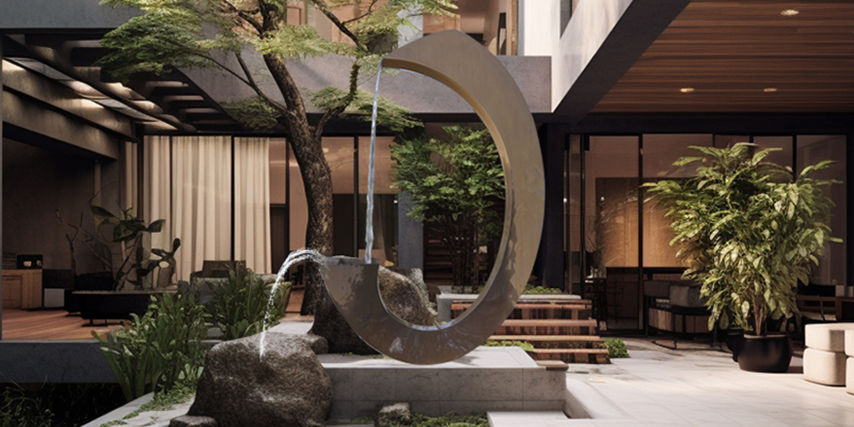 corten steel water fountain sculpture