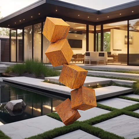 corten steel square sculpture