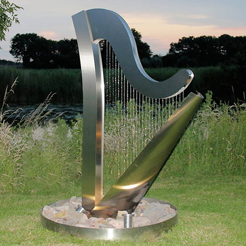 harp water fountain sculpture