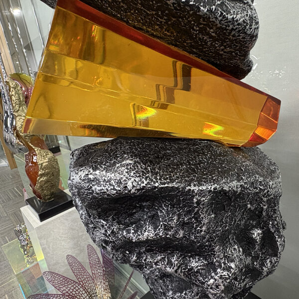 Modern Resin Rock Sculpture with Amber Accent for Interior Decor - Image 4