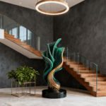 Fiberglass Abstract Sculpture – Modern Green & Gold Interior Decoration