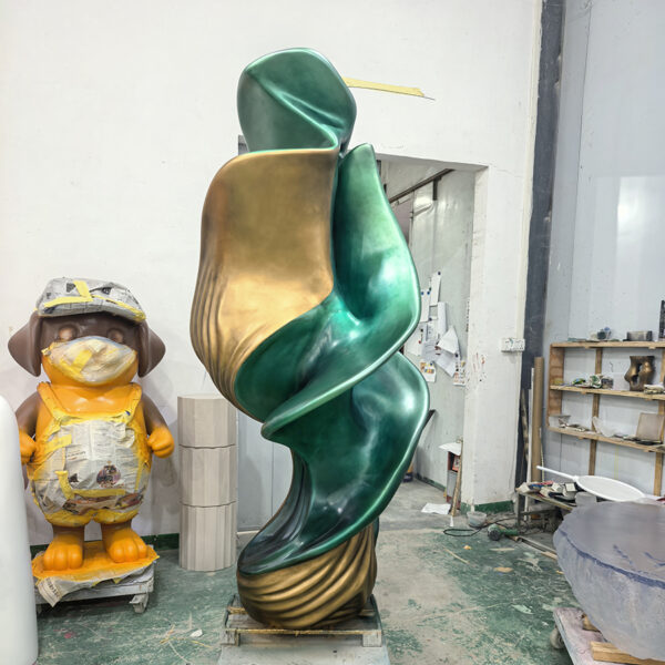 Fiberglass Abstract Sculpture – Modern Green & Gold Interior Decoration - Image 4