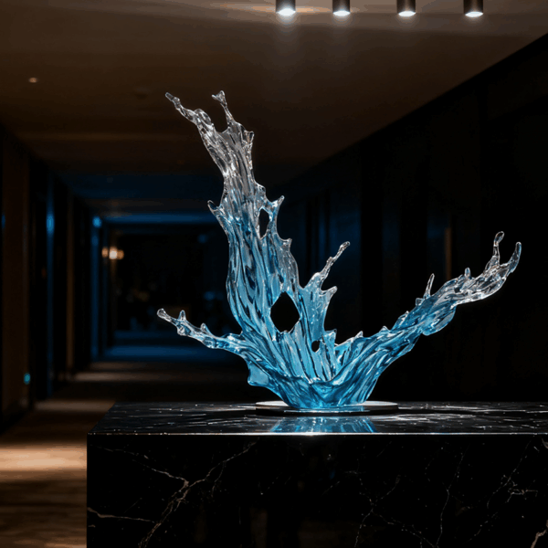 Transparent Resin Wave Sculpture for Hotel Decoration - Image 4