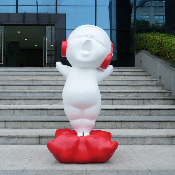 Fiberglass Child Sculpture with Headphones | Modern Art Figurine for Interior Decoration - Image 2