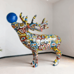 Fiberglass Painted Deer Sculpture | Colorful Modern Animal Art for Interior Decoration