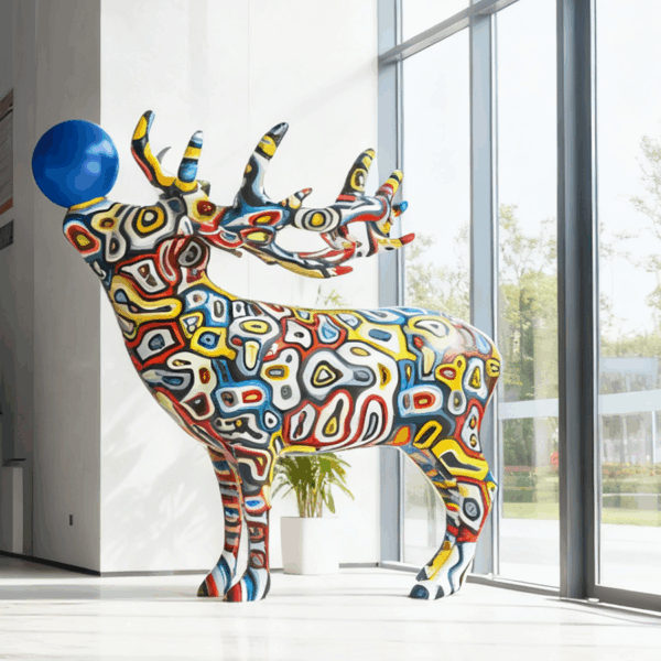 Fiberglass Painted Deer Sculpture | Colorful Modern Animal Art for Interior Decoration - Image 3
