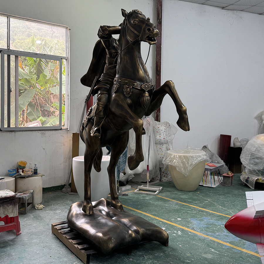 Bronze-Style Fiberglass Warrior on Horseback Sculpture | Heroic Equestrian Statue for Interior Décor - Image 2