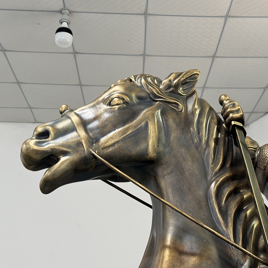 Bronze-Style Fiberglass Warrior on Horseback Sculpture | Heroic Equestrian Statue for Interior Décor - Image 4