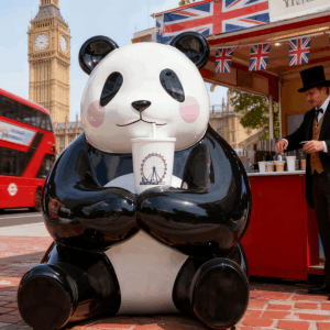 Panda sculpture 1031-1 Fiberglass Panda Sculpture 150cm | Cute Cartoon Display for Mall, Café & Outdoor Decoration