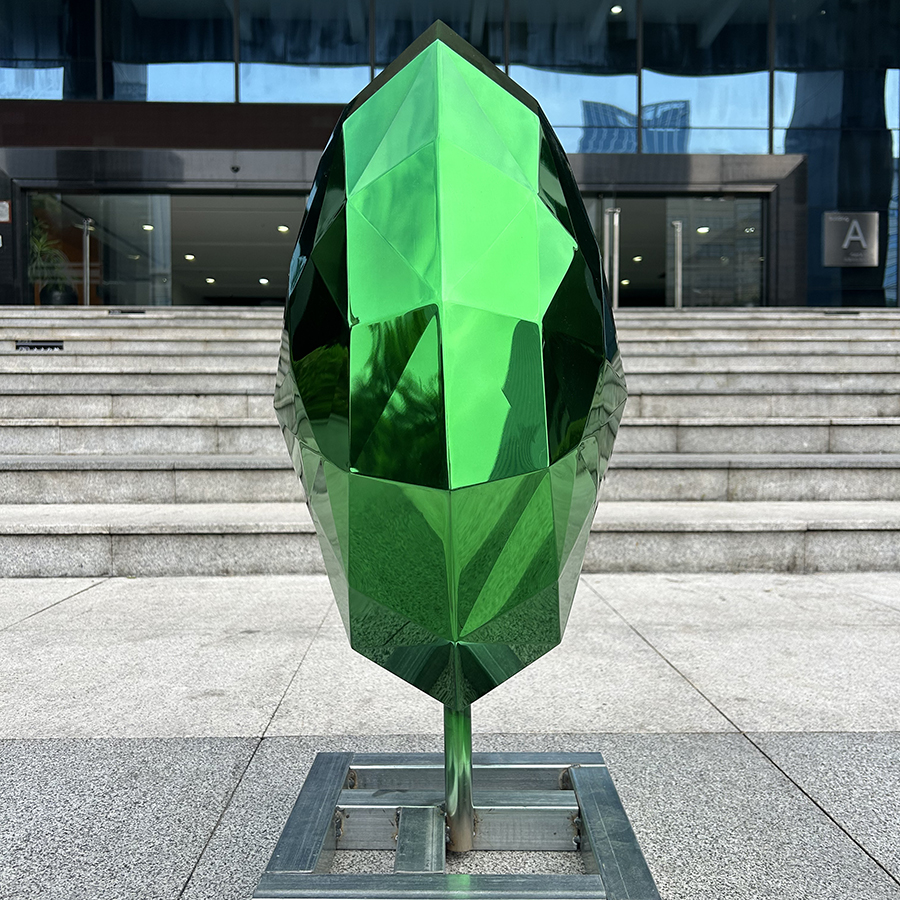 Modern Stainless Steel Leaf Sculpture | Green Gemstone Metal Art for Garden & Interior Decoration - Image 4