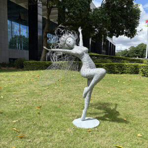 Stainless Steel Wire Fairy Sculpture – Life-Size Outdoor Garden Art
