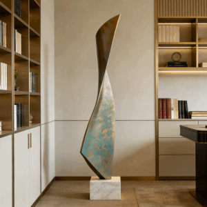 abstract sculpture with bronze color