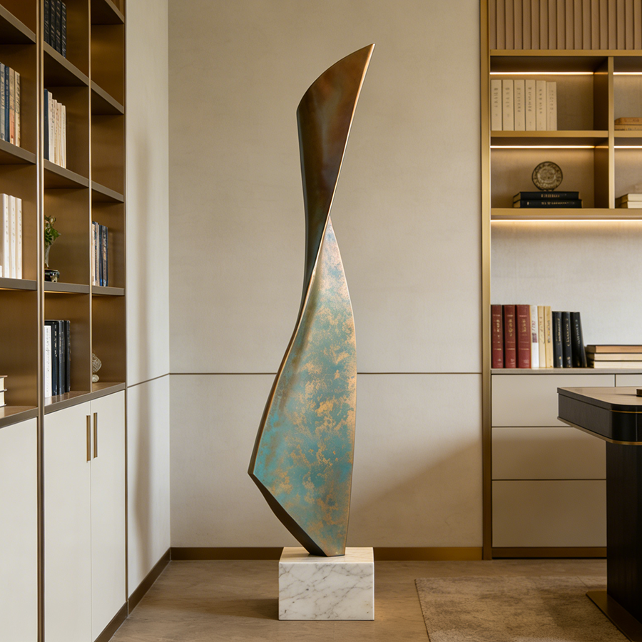 abstract sculpture with bronze color