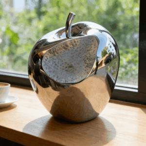 Stainless Steel Apple Sculpture | Mirror Polished Modern Art Decor for Interior Spaces