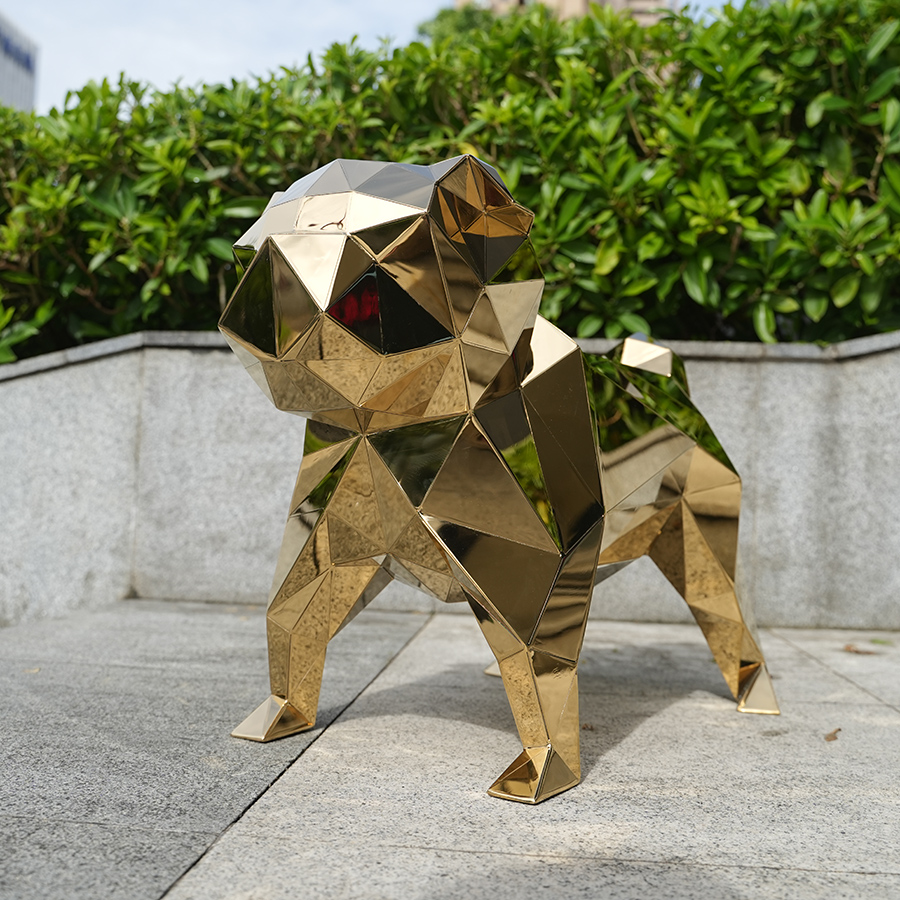 Modern Geometric Bulldog Stainless Steel Sculpture for Interior Decor - Image 2