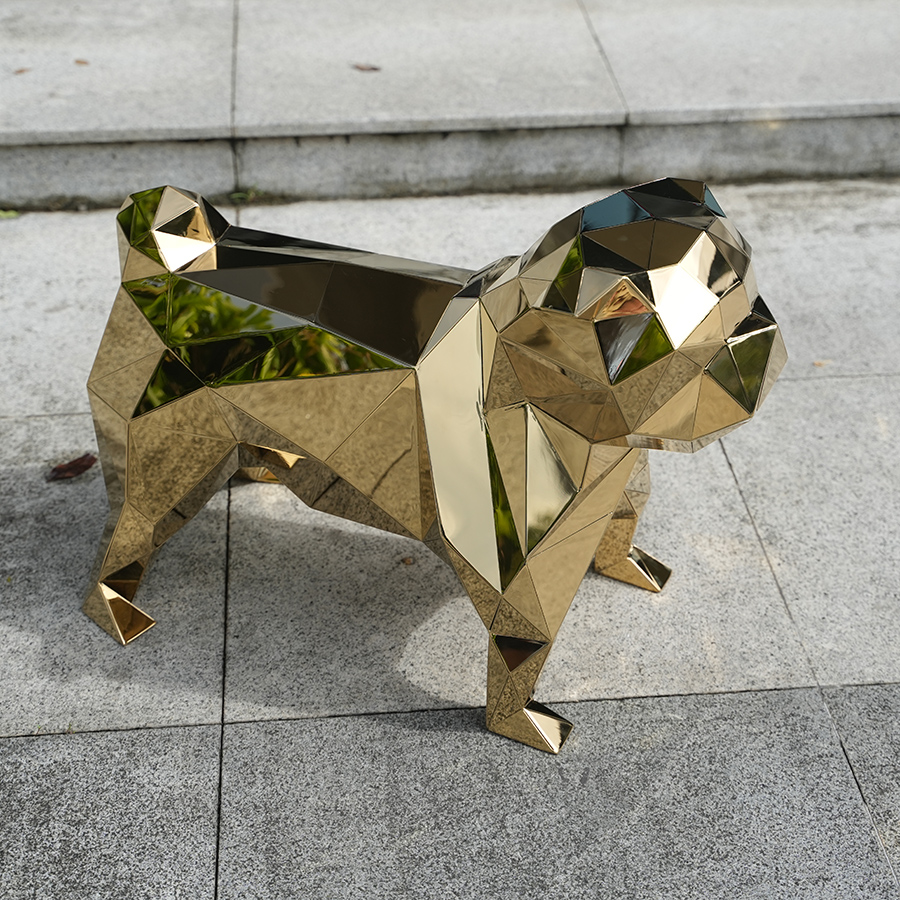 Modern Geometric Bulldog Stainless Steel Sculpture for Interior Decor - Image 3