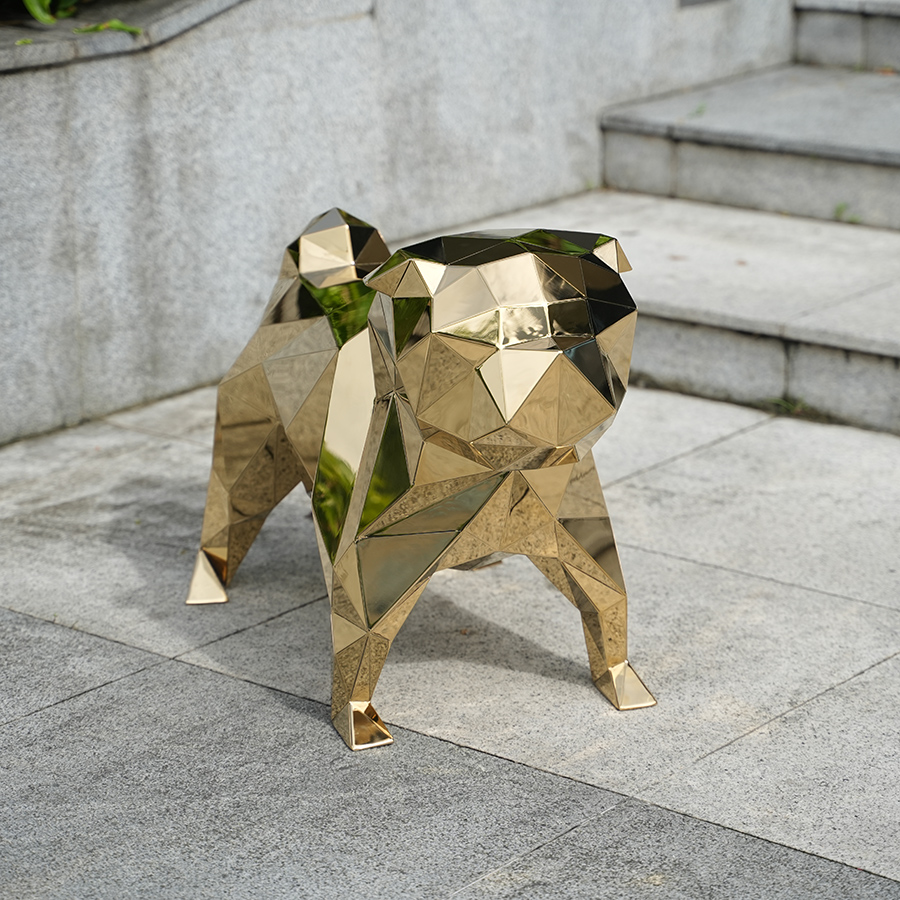 Modern Geometric Bulldog Stainless Steel Sculpture for Interior Decor - Image 4