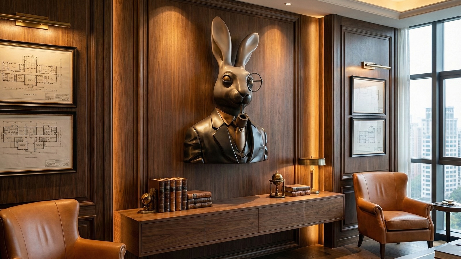 Fiberglass rabbit sculpture for wall decor M