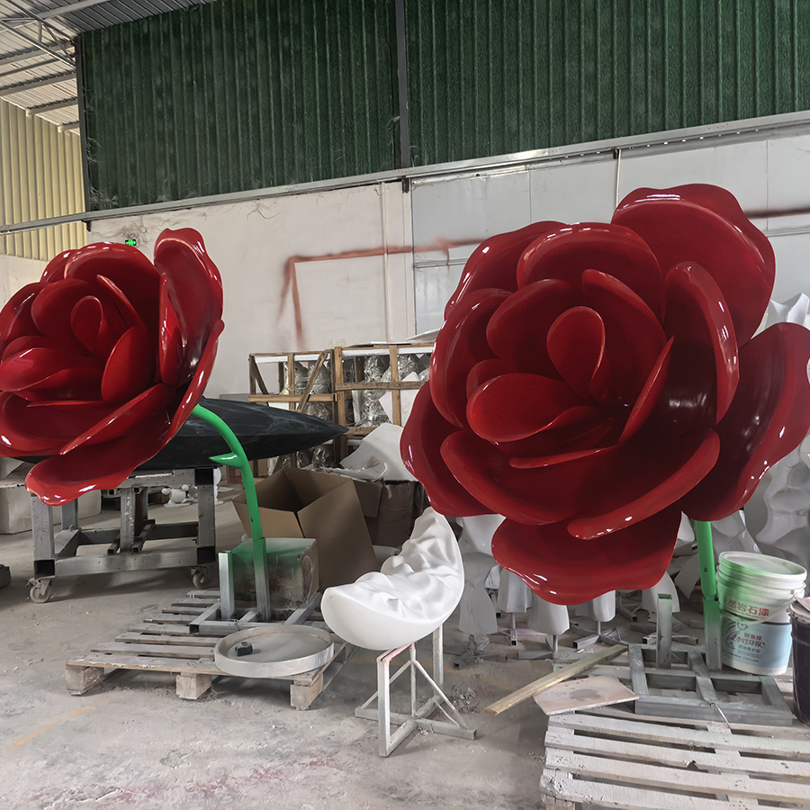 Large Red Rose Stainless Steel Sculpture for Outdoor Public Art 3