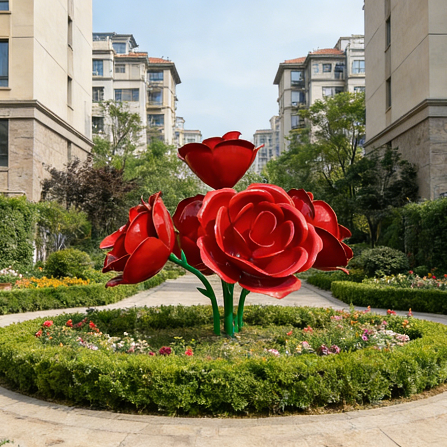 Large Red Rose Stainless Steel Sculpture for Outdoor Public Art 4