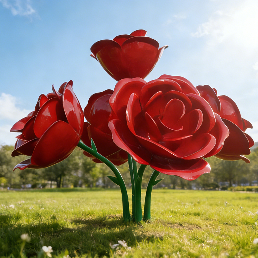 Large Red Rose Stainless Steel Sculpture for Outdoor Public Art 5