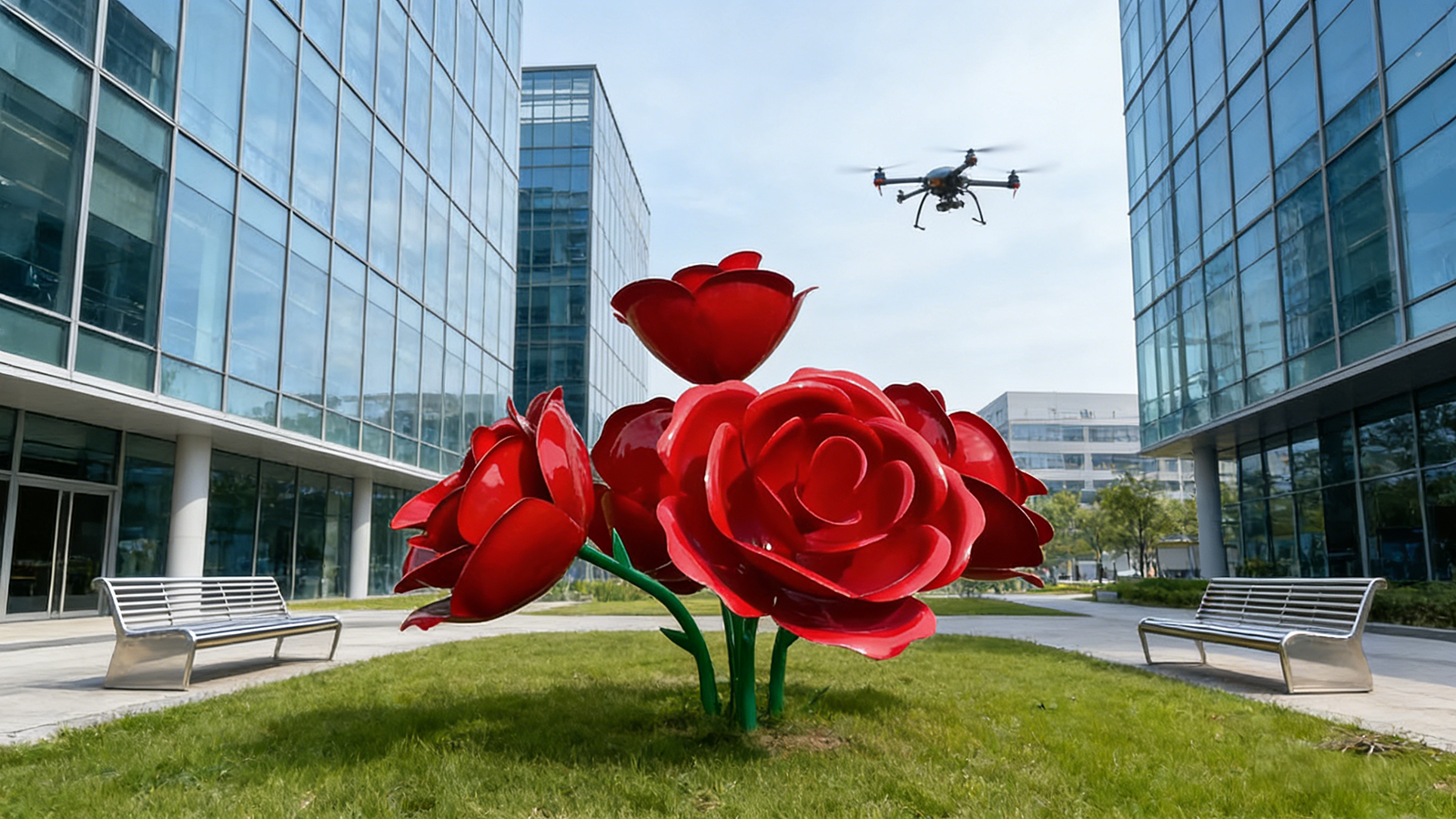 Large Red Rose Stainless Steel Sculpture for Outdoor Public Art M