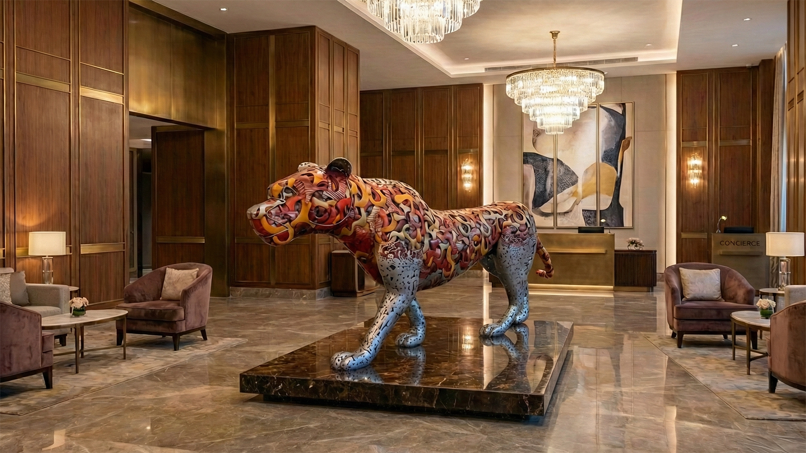 Leopard Sculpture for Hotel Lobby Interior Art M