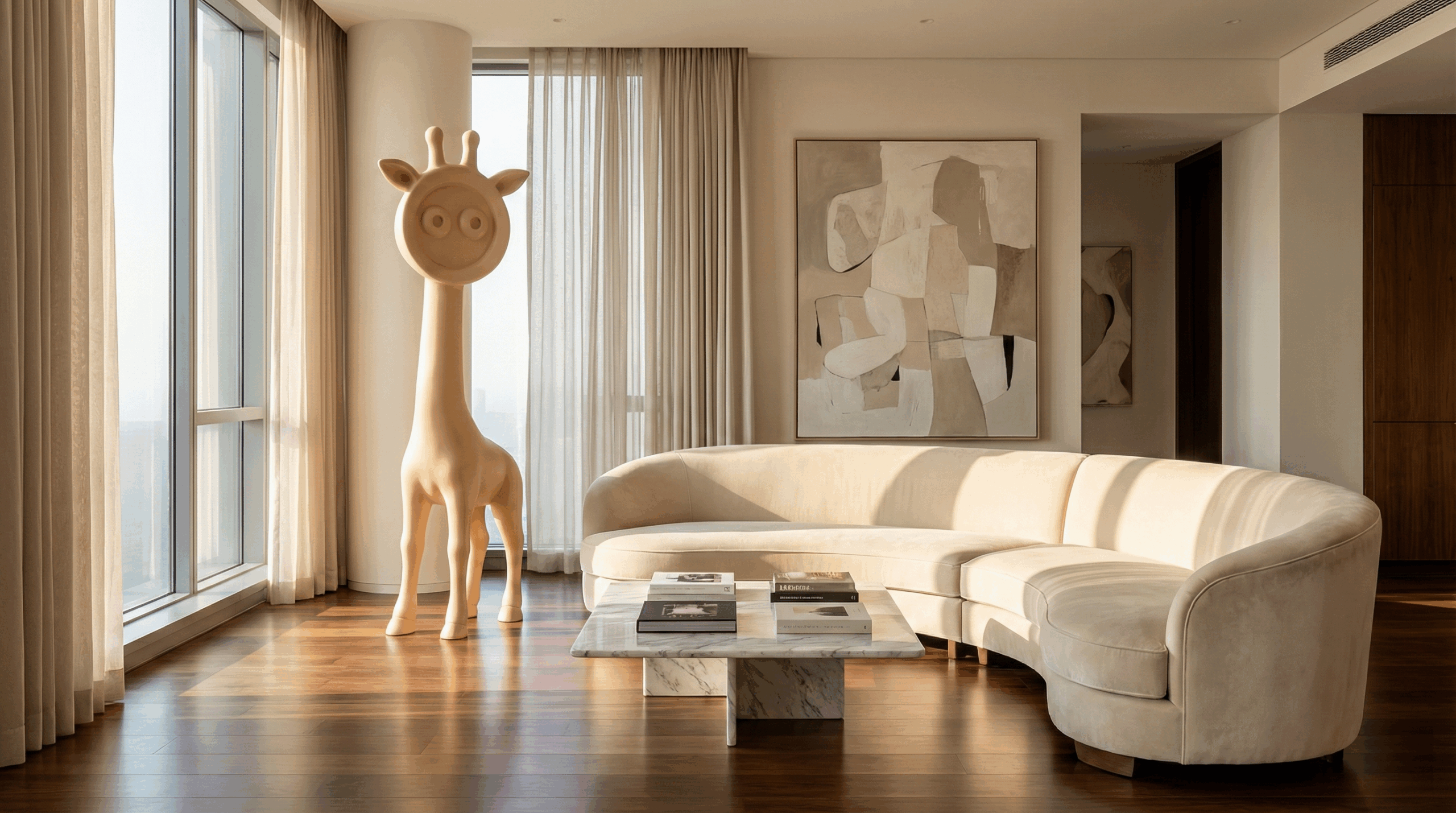 Modern Fiberglass Giraffe Sculpture for Interior Decor 1