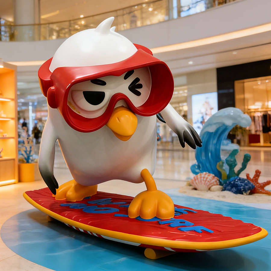fiberglass cartoon surfing bird sculpture 6