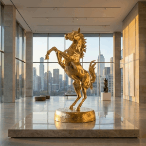 Large Polished Metal Horse Statue for Villa, Hotel & Landscape Projects
